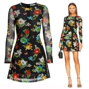 Alice + Olivia Delora FLARE  Floral Long Sleeve Mini Dress SIZE 2